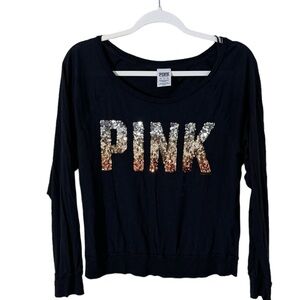 Victoria's Secret "LOVE PINK" Sequin
Graphic Text Boat Neck